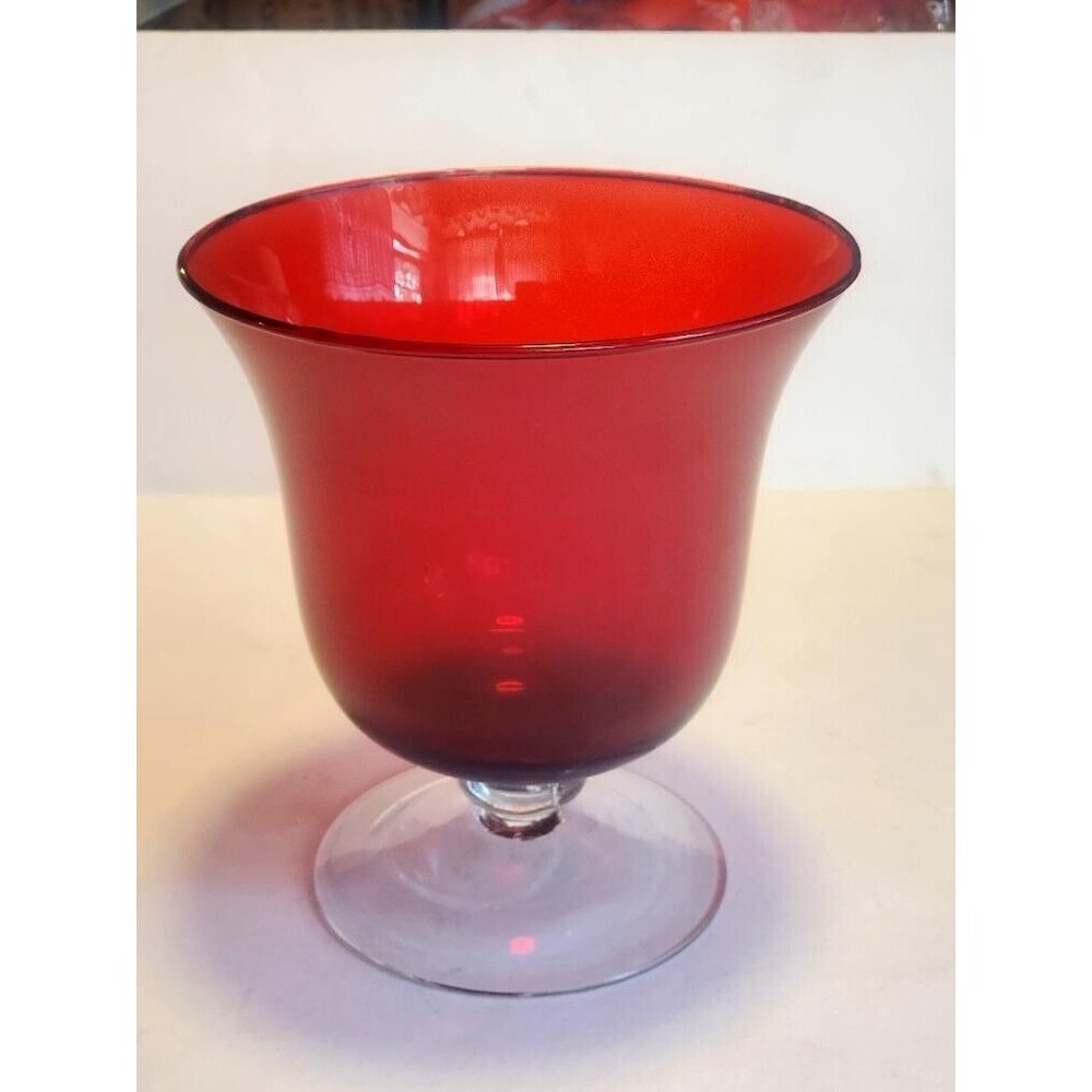 Ruby Red Footed Bowl/Vase 5.5 In Tall 5.25 Wide At Top